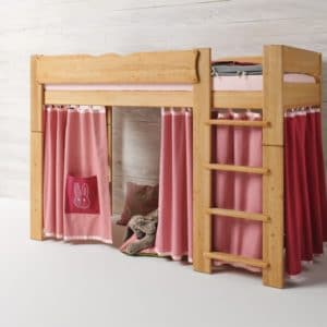 Mittelbett Mobile in Erle geölt in Farbwelt Kaninchen in rosa. Bett Mobile mit Leiter.